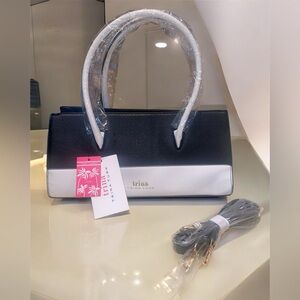 Trina Turk NWT Black White Colorblock Satchel w/ Crossbody Shoulder Strap Bag